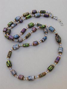 Stamped & Painted Tube-Beads Necklace 